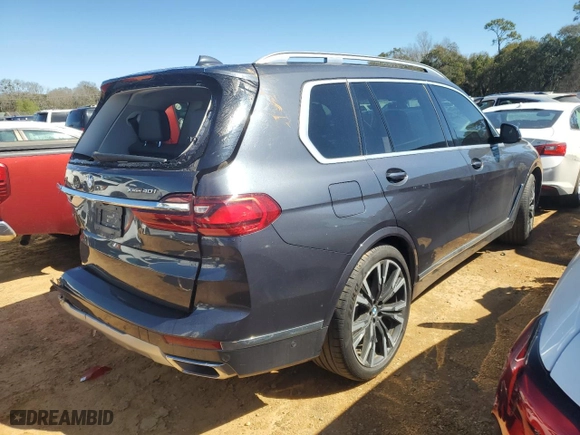 2020 BMW X7 xDrive40i with VIN 5UXCW2C01L9C55177, listed as a Copart auction lot 45571675 with 74,226 mi miles and Salvage Title. Bid and sale history available at carsss.com. Image 3.