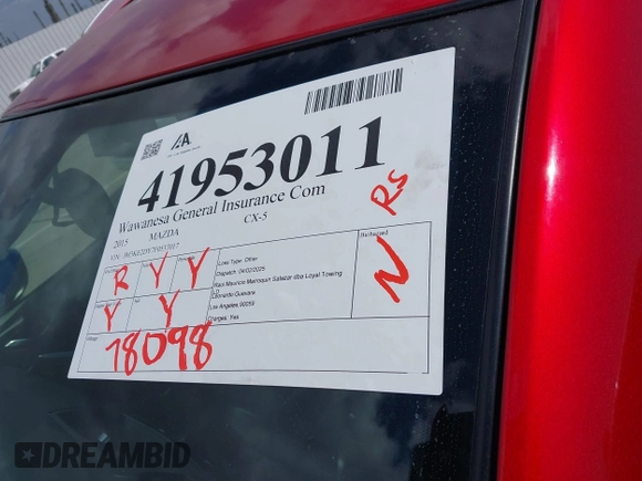2015 Mazda CX-5 Grand Touring with VIN JM3KE2DY7F0537017, listed as a IAAI auction lot 41953011 with 78,098 mi miles. Bid and sale history available at carsss.com. Image 17.