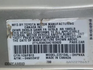 2004 Toyota Matrix Std with VIN 2T1LR38EX4C183620, listed as a Copart auction lot 51383455 with 198,121 mi miles and Clean Title. Bid and sale history available at carsss.com. Image 12.