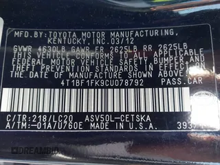 2012 Toyota Camry L with VIN 4T1BF1FK9CU078792, listed as a IAAI auction lot 41706353 with 135,515 mi miles and . Bid and sale history available at carsss.com. Image 9.