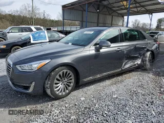 2018 Genesis G90 3.3T Premium with VIN KMHG34JA9JU043262, listed as a Copart auction lot 48592955 with 75,614 mi miles and Salvage Title. Bid and sale history available at carsss.com. Image 1.