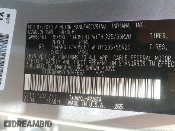 2023 Toyota Highlander L z VIN 5TDKDRAH7PS047667, wystawiony jako IAAI lot #42346321 z przebiegiem 24 917 mil mil oraz . Historia ofert i sprzedaży dostępna na DreamBid. Obrazek 9.