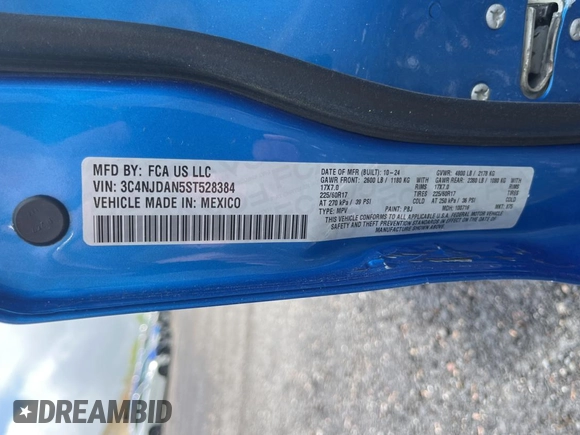 2025 Jeep Compass Sport with VIN 3C4NJDAN5ST528384, listed as a Copart auction lot 56180685 with 4,982 mi miles and Salvage title. Bid and sale history available at DreamBid. Image 10.