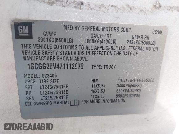 2007 Chevrolet Express Cargo Van with VIN 1GCGG25V471112976, listed as a IAAI auction lot 42130661 with 256,004 mi miles. Bid and sale history available at carsss.com. Image 9.