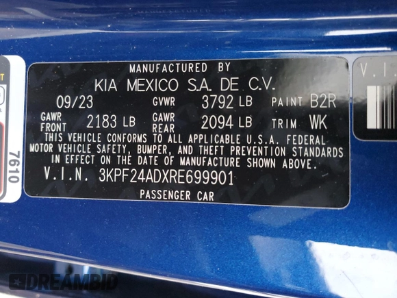 2024 Kia Forte LXS with VIN 3KPF24ADXRE699901, listed as a Copart auction lot 44396105 with 17,017 mi miles and Non Repairable. Bid and sale history available at carsss.com. Image 13.