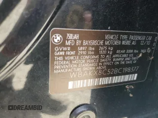 2011 BMW 7 Series with VIN WBAKX8C52BC198377, listed as a Copart auction lot 70003444 with 173,725 mi miles and Salvage title. Bid and sale history available at DreamBid. Image 12.