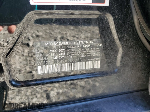 2009 Mercedes-Benz CLS-Class 5.5L with VIN WDDDJ72X89A153353, listed as a Copart auction lot 82364384 with 246,412 mi miles and Salvage Title. Bid and sale history available at carsss.com. Image 12.