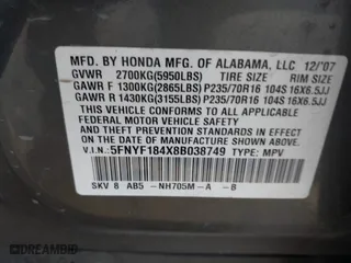 2008 Honda Pilot EX with VIN 5FNYF184X8B038749, listed as a IAAI auction lot 41419942 with 142,857 mi miles. Bid and sale history available at carsss.com. Image 9.