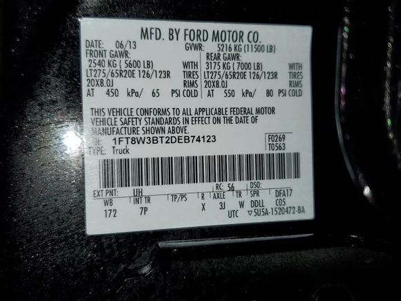 2013 Ford Super Duty F-350 SRW Platinum with VIN 1FT8W3BT2DEB74123, listed as a Copart auction lot 43969075 with NaN miles and Clean Title. Bid and sale history available at carsss.com. Image 13.