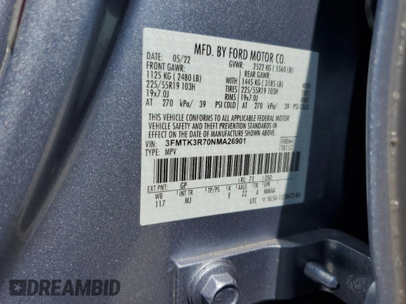 2022 Ford Mustang Mach-E Premium z VIN 3FMTK3R70NMA26901, wystawiony jako Copart lot #58850845 z przebiegiem 24 837 mil mil oraz Szkoda całkowita • Salvage title. Historia ofert i sprzedaży dostępna na DreamBid. Obrazek 13.