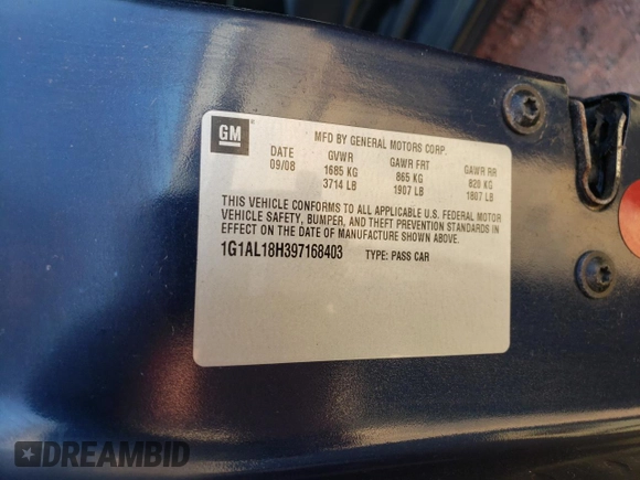 2009 Chevrolet Cobalt with VIN 1G1AL18H397168403, listed as a Copart auction lot 75433634 with 89,626 mi miles and Salvage Title. Bid and sale history available at DreamBid. Image 12.