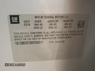 2016 Chevrolet Malibu LS z VIN 1G1ZB5ST2GF238311, wystawiony jako Copart lot #53904135 z przebiegiem 73 733 mil mil oraz Szkody całkowita. Historia ofert i sprzedaży dostępna na DreamBid. Obrazek 12.
