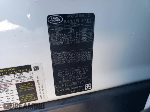 2022 Land Rover Discovery with VIN SALRT2EX9N2457684, listed as a Copart auction lot 88358805 with 40,140 mi miles and Salvage Title. Bid and sale history available at DreamBid. Image 14.