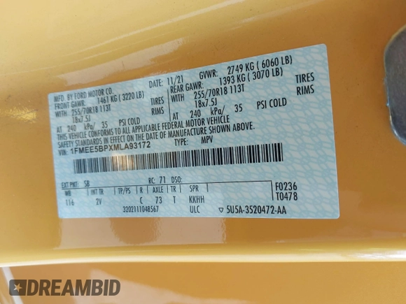 2021 Ford Bronco with VIN 1FMEE5BPXMLA93172, listed as a IAAI auction lot 42109487 with Not Provided miles and . Bid and sale history available at DreamBid. Image 9.