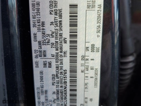 2022 Ford Escape SE with VIN 1FMCU9G6XNUB15765, listed as a Copart auction lot 41702435 with 32,935 mi miles and Salvage Title. Bid and sale history available at carsss.com. Image 14.