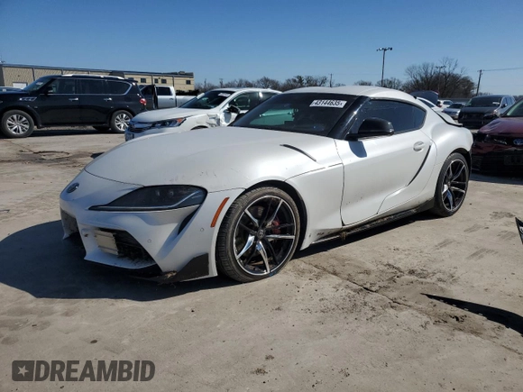 2021 Toyota GR Supra 3.0 with VIN WZ1DB0C00MW041840, listed as a Copart auction lot 43144635 with 6,213 mi miles and Salvage Title. Bid and sale history available at carsss.com. Image 1.