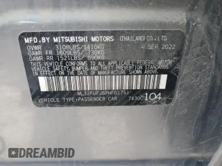 2023 Mitsubishi Mirage G4 ES with VIN ML32FUFJ6PHF01751, listed as a Copart auction lot 53667854 with 32,685 mi miles and Salvage Title. Bid and sale history available at carsss.com. Image 13.
