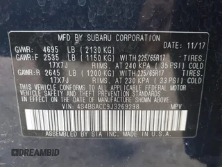 2018 Subaru Outback Premium z VIN 4S4BSACC9J3269298, wystawiony jako IAAI lot #42118380 z przebiegiem 77 080 mil mil oraz . Historia ofert i sprzedaży dostępna na DreamBid. Obrazek 9.