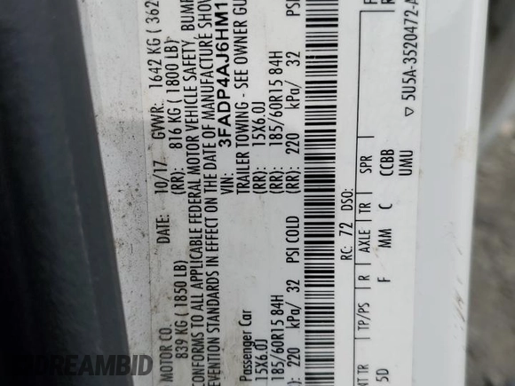 2017 Ford Fiesta S with VIN 3FADP4AJ6HM162290, listed as a Copart auction lot 61865475 with Not provided miles and Salvage title. Bid and sale history available at DreamBid. Image 12.