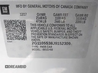 2018 Chevrolet Impala LT with VIN 2G1105S38J9152309, listed as a IAAI auction lot 42132754 with Not Provided miles and . Bid and sale history available at DreamBid. Image 9.