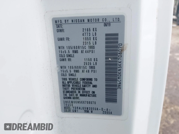2019 Nissan NV200 S z VIN 3N6CM0KN5KK708070, wystawiony jako IAAI lot #41631390 z przebiegiem 113 335 mil mil oraz . Historia ofert i sprzedaży dostępna na DreamBid. Obrazek 9.