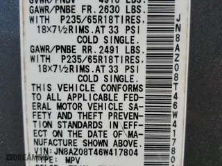 2006 Nissan Murano S with VIN JN8AZ08T46W417804, listed as a Copart auction lot 73478604 with 183,573 mi miles and Salvage Title. Bid and sale history available at carsss.com. Image 13.