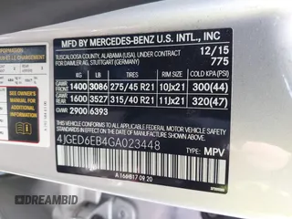 2016 Mercedes-Benz GLE 450 AMG with VIN 4JGED6EB4GA023448, listed as a IAAI auction lot 42618802 with 58,749 mi miles and . Bid and sale history available at DreamBid. Image 9.