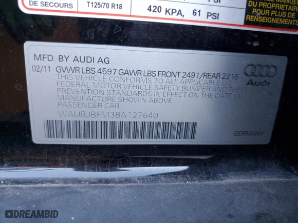 2011 Audi A3 2.0 TDI Premium with VIN WAUBJBFM3BA127640, listed as a Copart auction lot 84034724 with 123,188 mi miles and Salvage Title. Bid and sale history available at carsss.com. Image 14.