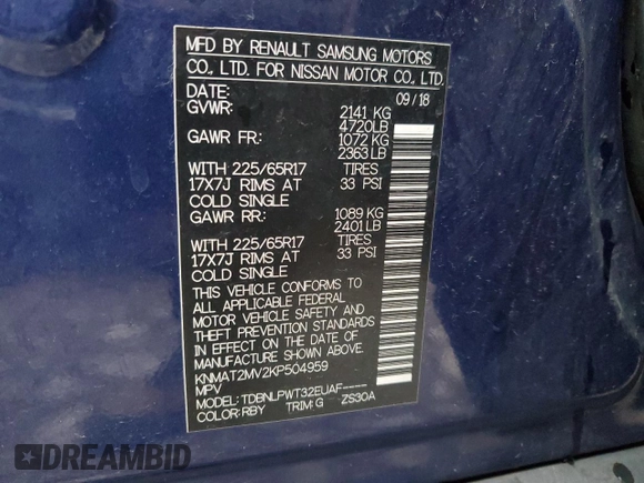 2019 Nissan Rogue S with VIN KNMAT2MV2KP504959, listed as a Copart auction lot 80275004 with 60,672 mi miles and Salvage Title. Bid and sale history available at carsss.com. Image 15.