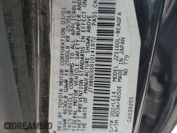 2001 Lexus GS 300 z VIN JT8BD69S810141872, wystawiony jako Copart lot #51174175 z przebiegiem Nie podano mil oraz Szkoda całkowita • Salvage title. Historia ofert i sprzedaży dostępna na DreamBid. Obrazek 13.