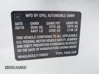 2018 Buick Regal Preferred с VIN W04GL6SX2J1109620, выставлен на аукционе IAAI как лот 41926276 с пробегом 145 371 миль миль и . История ставок и продаж доступна на DreamBid. Изображение 9.