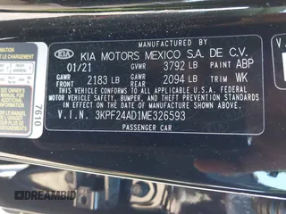 2021 Kia Forte FE with VIN 3KPF24AD1ME326593, listed as a IAAI auction lot 41816413 with 40,938 mi miles and . Bid and sale history available at carsss.com. Image 9.