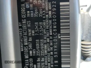 2021 Kia Sorento S z VIN 5XYRLDLC8MG007922, wystawiony jako Copart lot #49844825 z przebiegiem 99 292 mil mil oraz Szkoda całkowita • Salvage title. Historia ofert i sprzedaży dostępna na DreamBid. Obrazek 15.