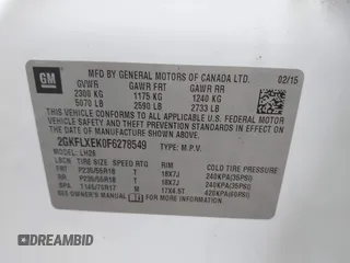 2015 GMC Terrain SLT with VIN 2GKFLXEK0F6278549, listed as a IAAI auction lot 41549088 with Not Provided miles and . Bid and sale history available at carsss.com. Image 9.