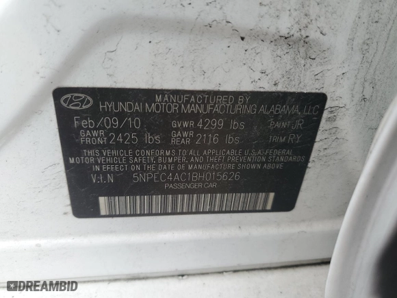 2011 Hyundai Sonata SE with VIN 5NPEC4AC1BH015626, listed as a Copart auction lot 51304745 with 101,863 mi miles and Salvage Title. Bid and sale history available at carsss.com. Image 12.