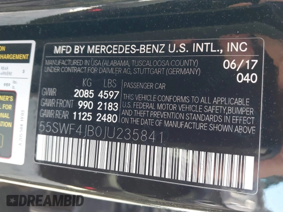 2018 Mercedes-Benz C 300 with VIN 55SWF4JB0JU235841, listed as a IAAI auction lot 42041362 with 51,010 mi miles and . Bid and sale history available at carsss.com. Image 9.