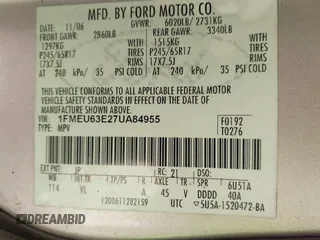 2007 Ford Explorer XLT z VIN 1FMEU63E27UA84955, wystawiony jako IAAI lot #42188664 z przebiegiem 162 939 mil mil oraz . Historia ofert i sprzedaży dostępna na DreamBid. Obrazek 9.