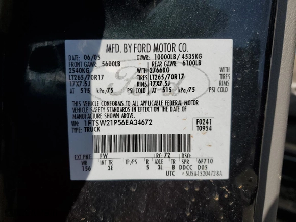 2006 Ford Super Duty F-250 XL with VIN 1FTSW21P56EA34672, listed as a Copart auction lot 52385255 with 218,632 mi miles and Salvage Title. Bid and sale history available at carsss.com. Image 12.