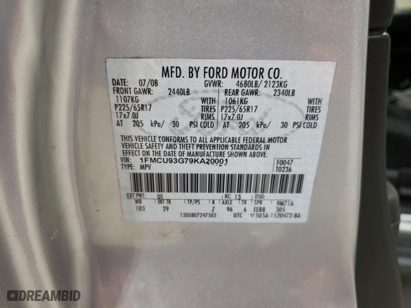 2009 Ford Escape XLT with VIN 1FMCU93G79KA20001, listed as a Copart auction lot 49480065 with 145,251 mi miles and Salvage Title. Bid and sale history available at carsss.com. Image 15.