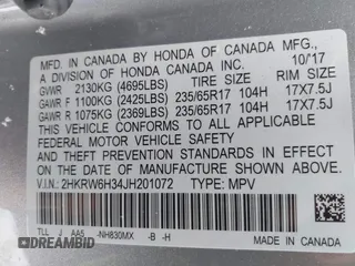 2018 Honda CR-V LX with VIN 2HKRW6H34JH201072, listed as a IAAI auction lot 41636319 with 152,705 mi miles. Bid and sale history available at carsss.com. Image 9.
