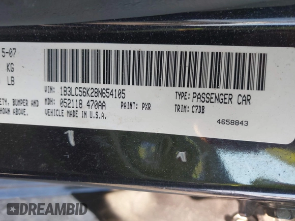 2008 Dodge Avenger SXT with VIN 1B3LC56K28N654105, listed as a IAAI auction lot 42468824 with 173,179 mi miles and . Bid and sale history available at DreamBid. Image 9.