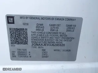 2018 Chevrolet Equinox LT with VIN 2GNAXJEV3J6285920, listed as a IAAI auction lot 41876822 with 117,203 mi miles. Bid and sale history available at carsss.com. Image 9.