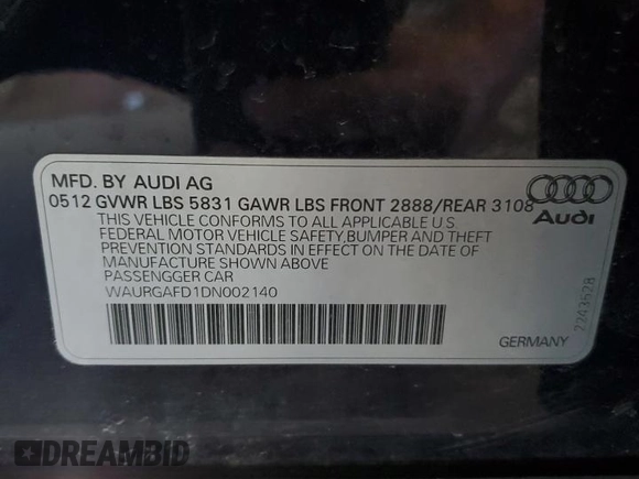 2013 Audi A8 3.0L z VIN WAURGAFD1DN002140, wystawiony jako Copart lot #59010105 z przebiegiem 151 732 mil mil oraz Szkoda całkowita • Salvage title. Historia ofert i sprzedaży dostępna na DreamBid. Obrazek 12.