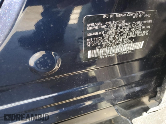 2022 Subaru Forester Special Sports с VIN JF2SKAJC2NH498892, выставлен на аукционе Copart как лот 54247895 с пробегом 31 813 миль миль и Списание • Salvage title. История ставок и продаж доступна на DreamBid. Изображение 13.