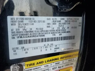 2024 Ford Expedition Limited z VIN 1FMJU2A85REA70596, wystawiony jako Copart lot #57138565 z przebiegiem 6 929 mil mil oraz Szkoda całkowita • Salvage title. Historia ofert i sprzedaży dostępna na DreamBid. Obrazek 14.