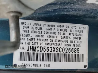 1995 Honda Accord LX with VIN JHMCD563XSC026685, listed as a Copart auction lot 78528614 with 13,044 mi miles and Salvage Title. Bid and sale history available at carsss.com. Image 12.