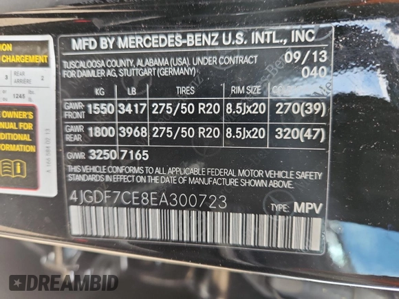 2014 Mercedes-Benz GL 450 с VIN 4JGDF7CE8EA300723, выставлен на аукционе Copart как лот 65130565 с пробегом 109 591 миль миль и Списание • Salvage title. История ставок и продаж доступна на DreamBid. Изображение 14.