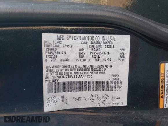 2003 Ford Explorer Limited с VIN 1FMDU75W83UA44235, выставлен на аукционе Copart как лот 82143684 с пробегом 215 664 миль миль и Списание • Salvage title. История ставок и продаж доступна на DreamBid. Изображение 15.