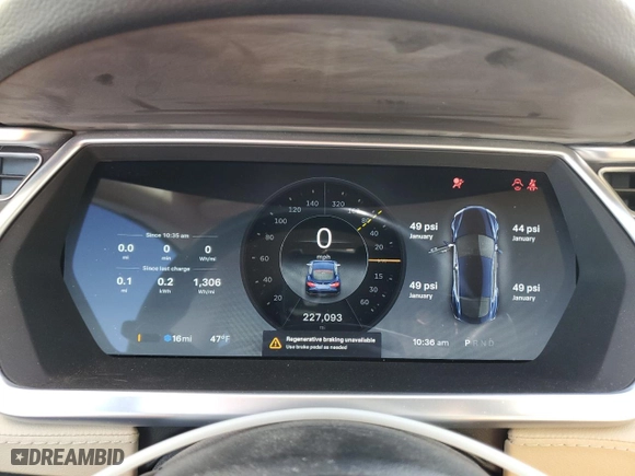 2013 Tesla Model S with VIN 5YJSA1CN1DFP13130, listed as a Copart auction lot 49703475 with 227,093 mi miles and Salvage Title. Bid and sale history available at carsss.com. Image 9.