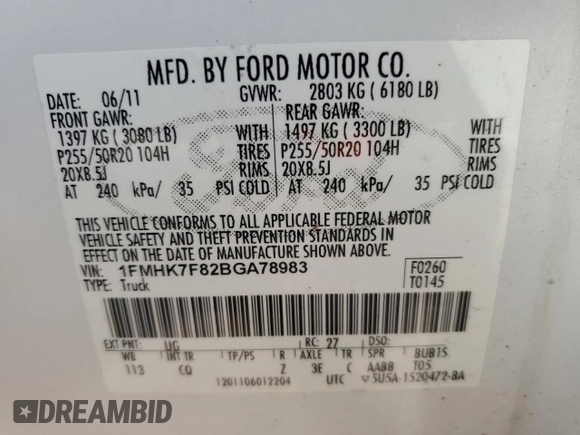 2011 Ford Explorer Limited z VIN 1FMHK7F82BGA78983, wystawiony jako Copart lot #59901285 z przebiegiem 178 758 mil mil oraz Szkoda całkowita • Salvage title. Historia ofert i sprzedaży dostępna na DreamBid. Obrazek 13.